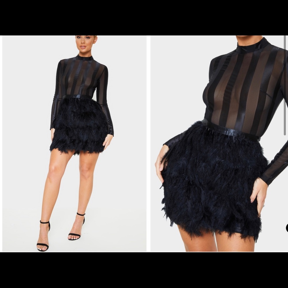 Fawn Black Feather Skirt Bodycon Dress